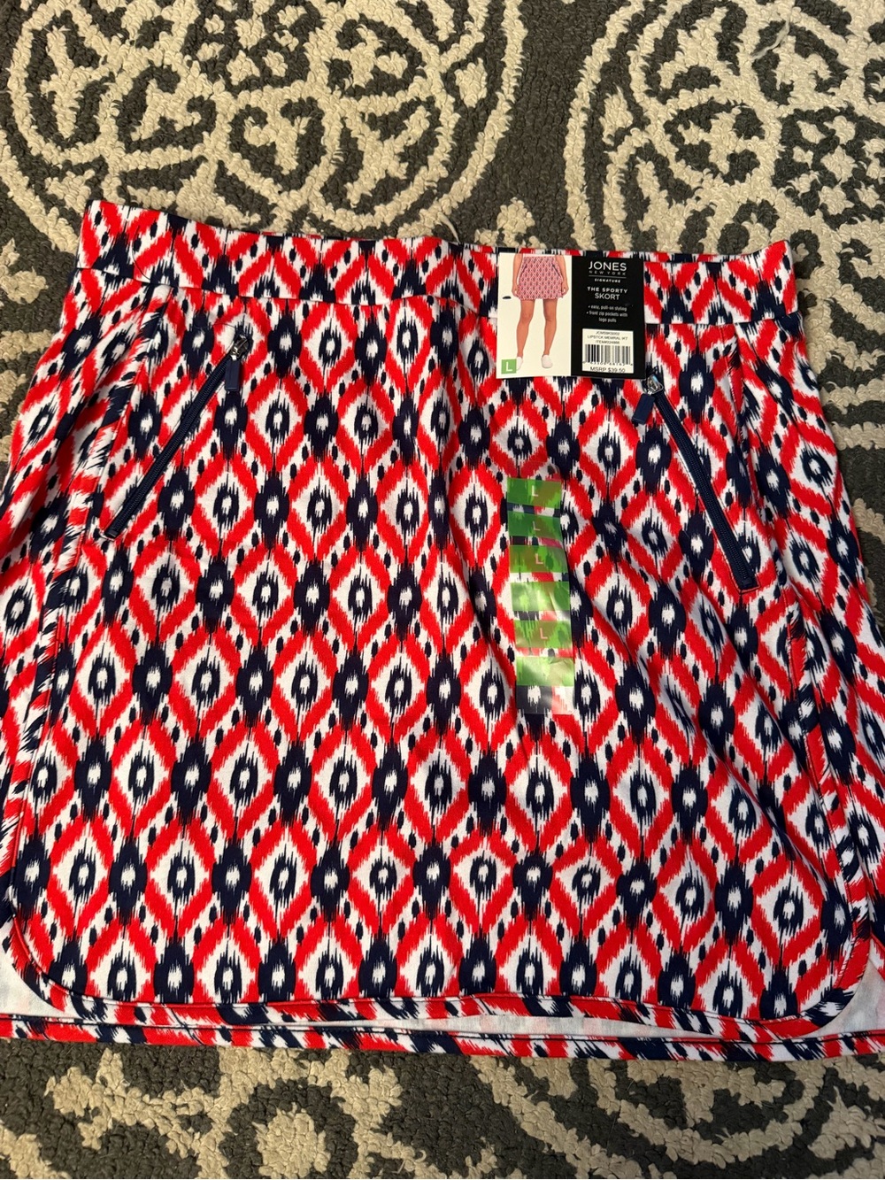 Jones New York Red and Navy Ikat Mini Skirt